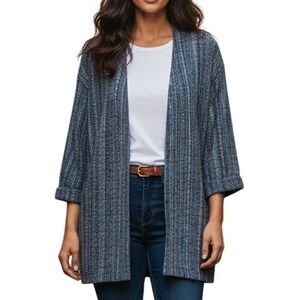 VTG Susan Carli handwoven Open Front Cardigan Jacket Blue Purple Textured Coat M